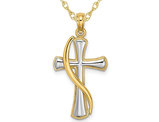 Cross Pendant Necklace in 14K Yellow and White Gold with Chain